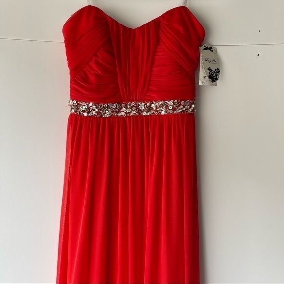 Women Juniors Red Lace Formal Party Bridesmaid Prom Long Maxi Dress Crystals, 7 - Picture 4 of 16